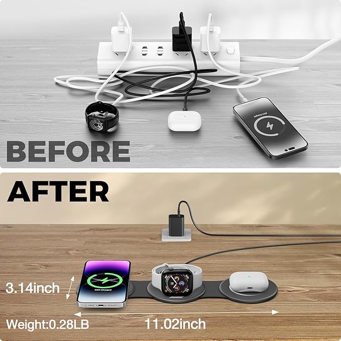 3 in 1 Charging Station for Apple Multiple Devices, Foldable Travel Wireless Charger 18W for iPhone 16 15 14 13 Pro Max Plus &Apple Watch Series/Airpods - Image 3